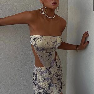 Tiger mist yellow floral tube top